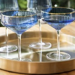 Wheel&Barrow Home COUPE GLASS Optic Navy With Gold Rim 255ml