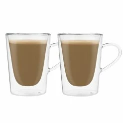 Wheel&Barrow Home Mugs COFFEE GLASS Double Wall With Handle 300ml Set/2