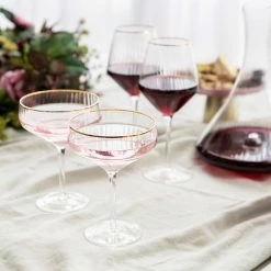 Wheel&Barrow Home COUPE GLASS Optic Clear With Gold Rim 255ml